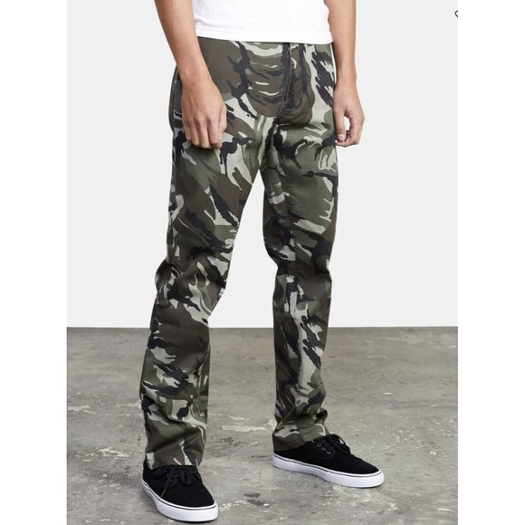 $50 RVCA Boy’s Weeday Stretch Pants Straight Fit Army Camo Jeans Size 28 - Picture 6 of 6